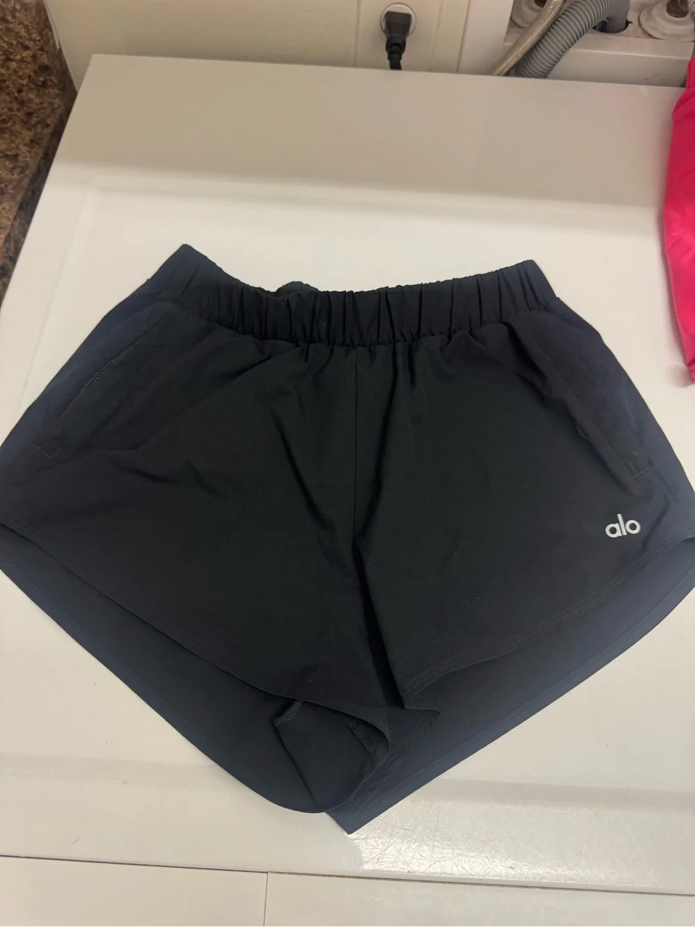ALO Yoga Black Elastic Waist Athletic Shorts with Subtle Logo